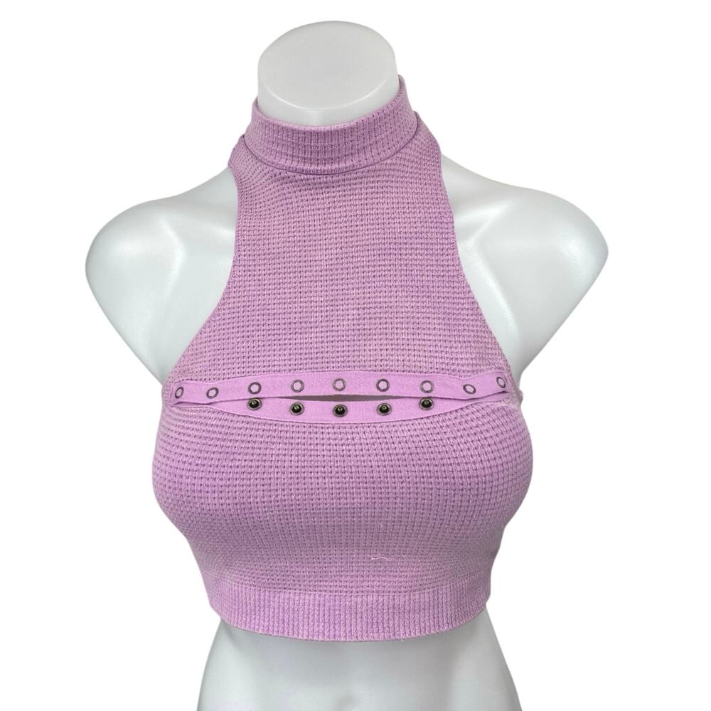 Urban Outfitters Purple Sleeveless Waffle Knit Racerback Mock Neck Crop Top M/L